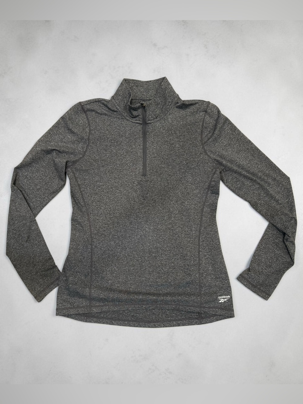 Reebok Dark Gray Heather Athletic Quarter-Zip Pullover - thumbhole sleeve